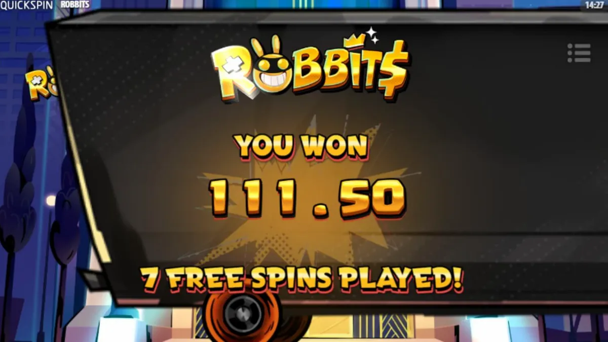 Tampilan layar permainan slot Robbits dengan karakter kelinci pencuri